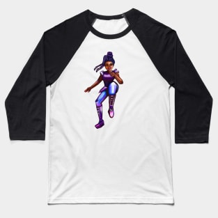 Black anime superhero brown eyed girl from outer space doing a high knee kick ! beautiful  black girl with Afro hair, brown eyes, Cherry pink lips and dark brown skin. Hair love ! Baseball T-Shirt